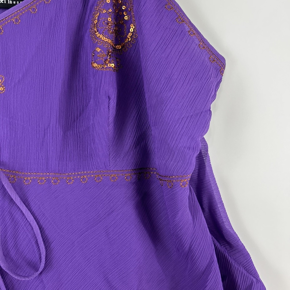 Vintage Mix It Womens Babydoll Tank Top Size 1X Purple Sequins Chiffon Gypsy - Picture 4 of 15
